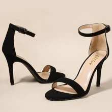 4 Inches Women Heels Stiletto Heels Ankle Strap Heeled Sandals for Dressy Wedding Party - Camurça preta - Visão 5