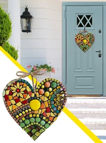 1 pieza Adornos grande mosaico jardín con corazón escultura adorno de resina de colores Love jardín decoraciones , para interior exterior casa dormitorio oficina jardín grande jardín , mosaico colgante de corazón - Multicolor - Ver 1
