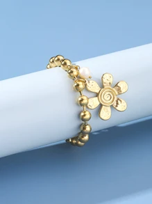 Vòng tay đính hạt mặt dây chuyền hoa tinh tế - Vàng - Xem 1