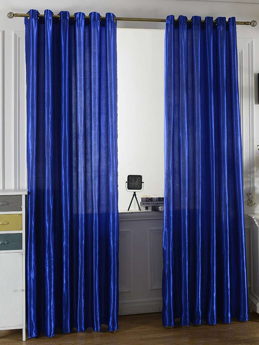1 pieza Cortina transparente de unicolor, protege la privacidad, aísla el calor y reduce la luz, diseño de ojales en la parte superior, adecuado para dormitorio, balcón, decoración de sala de estar - azul real - Ver 1