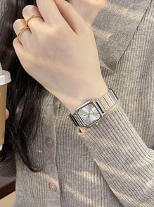 女士們復古風格方形手錶帶竹子帶,小和精美設計 - 白色 - 查看 1