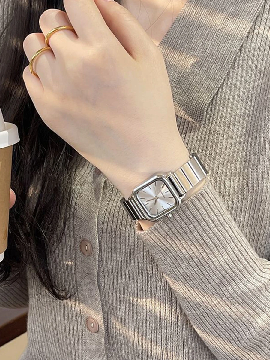 女士們復古風格方形手錶帶竹子帶,小和精美設計 - 白色 - 查看 1