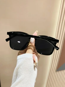 1 par de gafas de moda de armazón de plástico cuadrado, unisex, adecuadas para exteriores, viajes, playa, festivales, conducción, deportes, vacaciones, calle, pesca, actividades al aire libre y fiestas - Negro - Ver 3