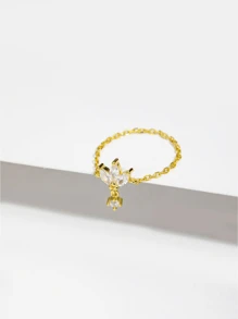 ANDYWEN 1入組時尚方晶鋯石裝飾純銀手環適合女士適用於禮品 - 金色 - 查看 5