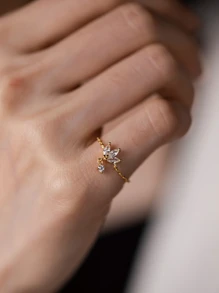 ANDYWEN 1入組時尚方晶鋯石裝飾純銀手環適合女士適用於禮品 - 金色 - 查看 2