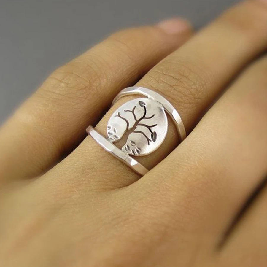 chiếc vòng mở thiết kế chạm khắc cây sống với phong cách châu Âu và châu Mỹ - Bạc - Xem 1