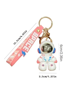件組可愛卡通太空人情侶鑰匙圈、包包裝飾 - 粉色 - 查看 4