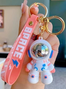 件組可愛卡通太空人情侶鑰匙圈、包包裝飾 - 粉色 - 查看 3