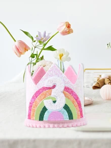 1入組彩虹和數字裝飾派對帽,亮片紙皇冠適用於兒童三歲生日派對 - 彩色 - 查看 1