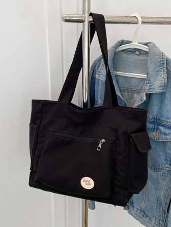 MOBAOFANG 多口袋大容量通勤單肩包時尚輕便百搭布包旅行包度假行李包週末包過夜包