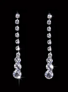 2pcs Simple Diamond Stud Earrings And Necklace Set - Silver - View 3