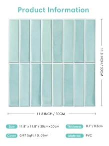COMMOMY 1/10 Tấm ốp tường tự dính khảm màu xanh nhạt 3d, Gạch lát nhà tắm tuyến tính mờ, Tấm ốp tường bóc và dán, Nhà bếp, Phòng tắm, Giấy dán tường chống nước có thể tháo rời - Màu xanh lam - Xem 10