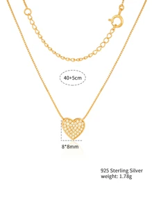 قلادة فضة 925 قلب الذهب الأصفر لون مع أبيض مكعب زركونيا