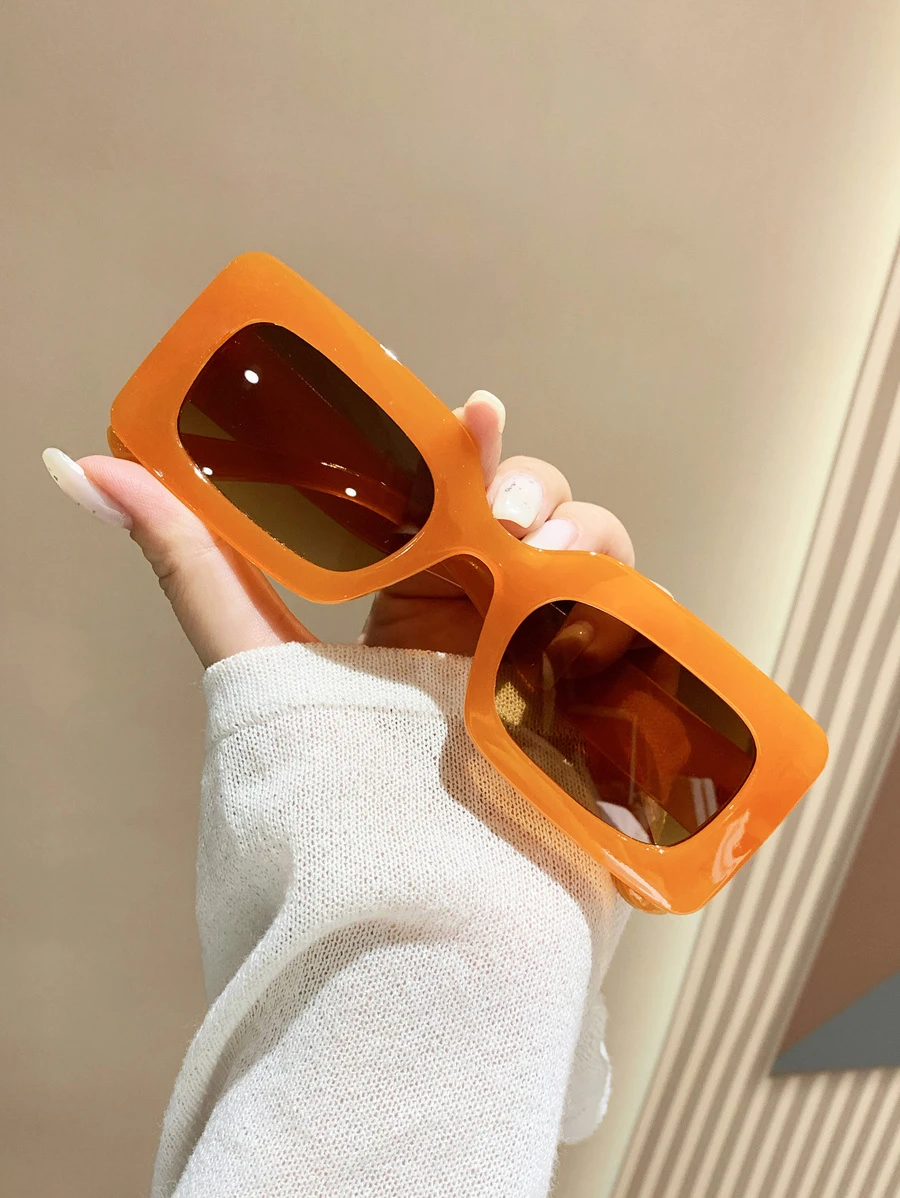 1 Pair Unisex Plastic Frame Rectangular Glasses, Suitable For Street, Travel, Fishing, Sports, Festivals, Beach, Driving, Vacation, Outdoor Activities, Parties - Orange - View 1