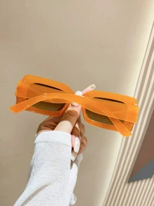1 Pair Unisex Plastic Frame Rectangular Glasses, Suitable For Street, Travel, Fishing, Sports, Festivals, Beach, Driving, Vacation, Outdoor Activities, Parties - Orange - View 3