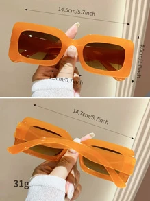 1 Pair Unisex Plastic Frame Rectangular Glasses, Suitable For Street, Travel, Fishing, Sports, Festivals, Beach, Driving, Vacation, Outdoor Activities, Parties - Orange - View 4