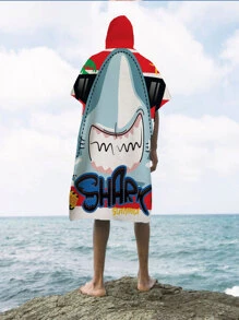 Due  jeheo Áo choàng tắm có mũ họa tiết cá mập hoạt hình, Khăn quấn khăn tắm khô nhanh bằng polyester sáng tạo cho người lớn - Nhiều màu - Xem 5