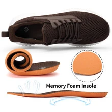 Walking Shoes for Men Sneakers - Slip on Memory Foam Running Tennis Shoes for Athletic Workout Gym Indoor Outdoor Lightweight Breathable Casual Sneakers - 棕色 - 查看 3