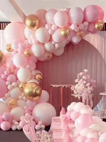 94 件粉红金气球胶链和气球配件，1 岁生日婚礼派对房间背景装饰气球拱门套件，返校情人节 - 彩色 - 查看 1
