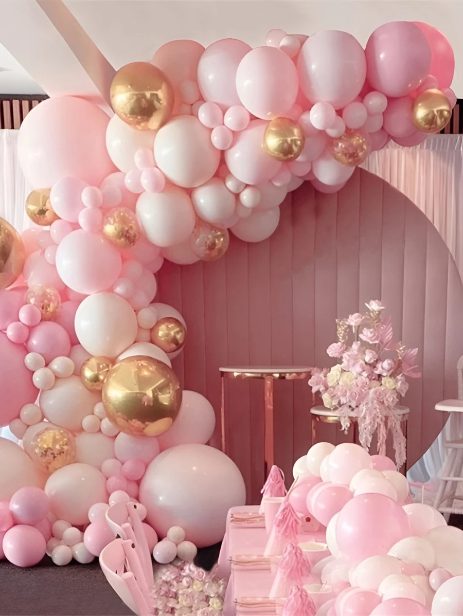 94 件粉红金气球胶链和气球配件，1 岁生日婚礼派对房间背景装饰气球拱门套件，返校情人节 - 彩色 - 查看 1