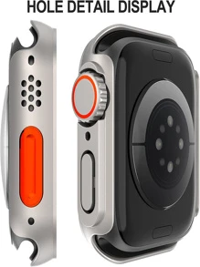 1件硬屏幕保護殼，附有強化玻璃（酷炫款極致保護殼），適用於Apple Watch 40mm/41mm/44mm/45mm，薄型耐用保護殼，適用於Apple Watch 8/7/6/5/4/SE - 銀色 - 查看 6