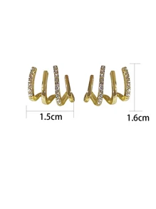 1pair Personalized Rhinestone Inlaid Geometric Design Stud Earrings For Women - Yellow Gold - View 4