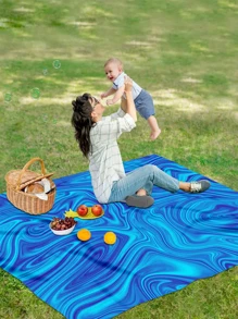 1 cái Chăn đi biển có hoa văn trừu tượng, Thảm dã ngoại bằng vải không thấm nước cho ngoài trời - Màu xanh lam - Xem 5