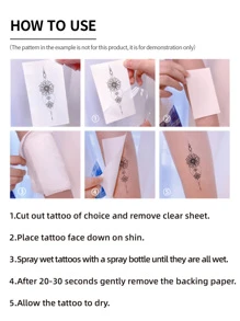 極簡線條圖案紋身貼紙套裝,8 張適用於手臂,大號 02 - 黑色 - 查看 5