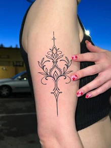 極簡線條圖案紋身貼紙套裝,8 張適用於手臂,大號 02 - 黑色 - 查看 3