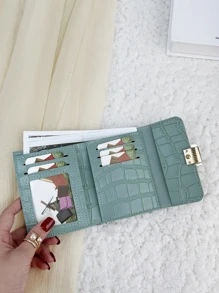 Crocodile Embossed Coin Pocket Small Bi-Fold Slim Women Wallet Mini Thin Lightweight Multi Layer Portable ID Card Credit Card Minimalist Fashion Modern Business For Anniversary For On Valentine Day For Birthday Gift For Couple For Girls For Lady For Female Bag School Supplies For School Dorm Room & Back To School Gift For Women Wallet Purse Wallet Small Wallet