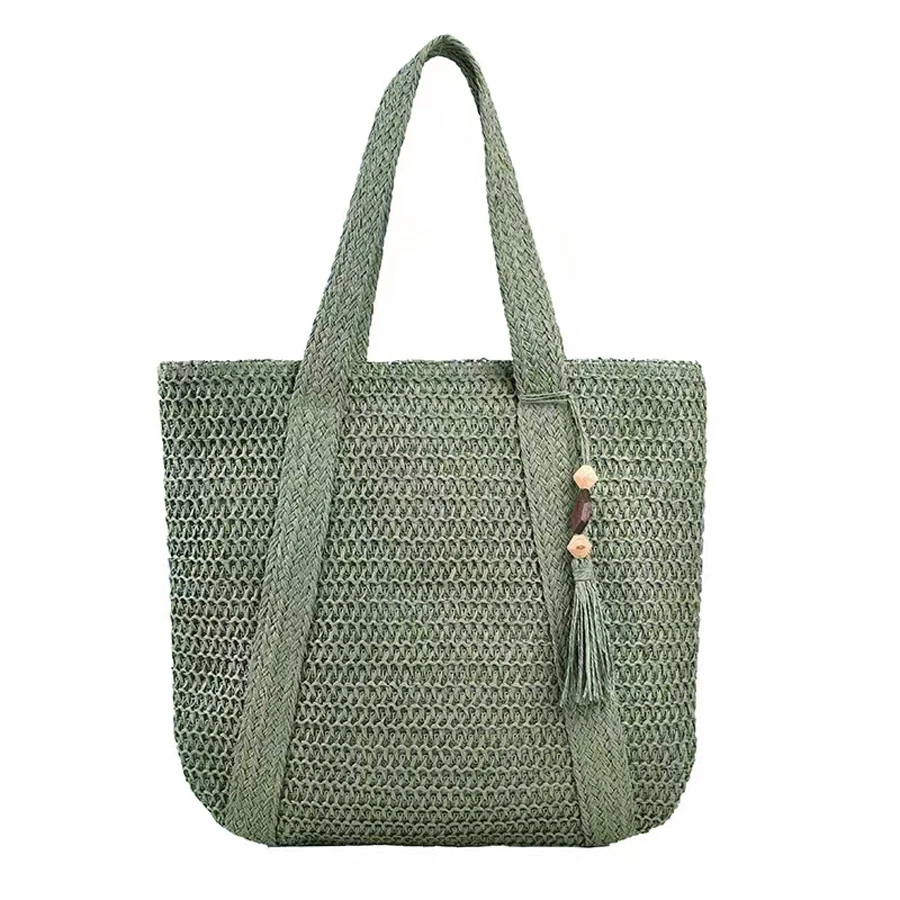 1pc Portable Hollowed-Out Woven Straw Shoulder Bag For Women, Suitable For Outdoor Casual & Vacation - Olive Green - View 1