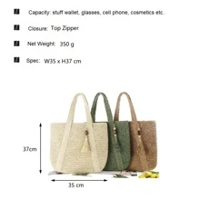 1pc Portable Hollowed-Out Woven Straw Shoulder Bag For Women, Suitable For Outdoor Casual & Vacation - Olive Green - View 5