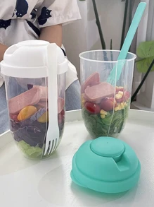 Tasse à salade de petit-déjeuner portable avec fourchette, couvercle et tasse à sauce, tasse d'avoine, tasse mélangeur de salade multifonctionnelle, convient pour contenir des légumes, des fruits et du yaourt, idéal pour le petit-déjeuner, le déjeuner, le goûter, taille compacte pour s'adapter dans un sac - Blanc - Voir 3