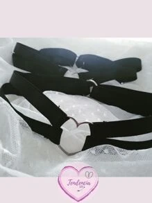 2 Garters With Heart Rings, Adjustable - Black - View 2
