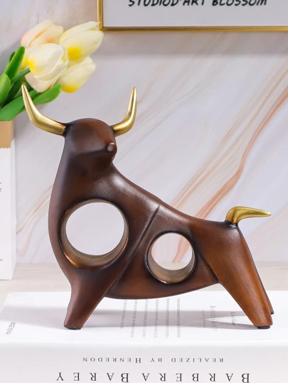 1pc Faux Wood Grain Cow Head Home Decorative Ornament