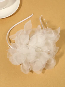 1入超可愛時尚3D花朵女孩頭帶，適用於派對、婚禮和表演 - 白色 - 查看 3