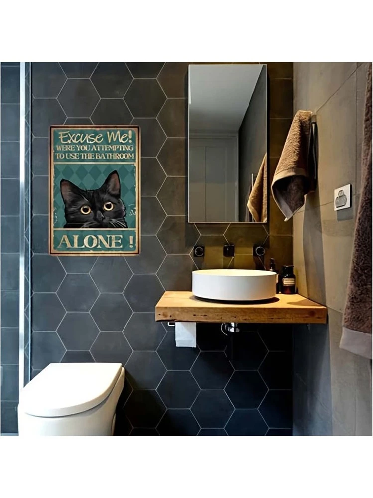 Excuse Me!, divertente poster vintage con gatto per bagno, decorazione, alluminio, 30,5 x 20,3 cm (972