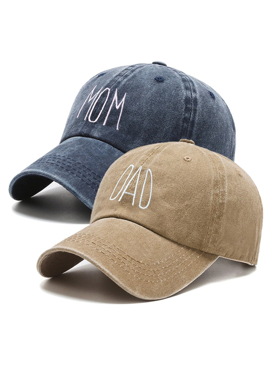2入組刺繡MOM+DAD情侶棒球帽，復古洗水中性大頭網兜帽，可調節高爾夫帽，時尚女士夏季遮陽帽，男士Y2K情人節禮物，全季情侶遮陽帽 - 彩色 - 查看 1