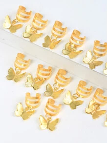 15个银色蝴蝶发圈，女士编发饰品，夏季蝴蝶发夹，蝴蝶吊坠发饰，学习用品，头部饰品，发夹，假日，旅行，波西米亚风 - 金色 - 查看 3