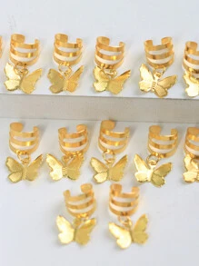 15个银色蝴蝶发圈，女士编发饰品，夏季蝴蝶发夹，蝴蝶吊坠发饰，学习用品，头部饰品，发夹，假日，旅行，波西米亚风 - 金色 - 查看 4