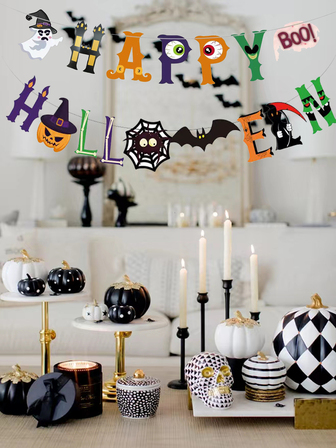 16入組萬聖節圖案拉旗