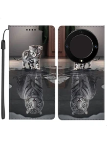 Funda para móvil con tigre & con patrón de gato con acollador - Negro - Ver 1