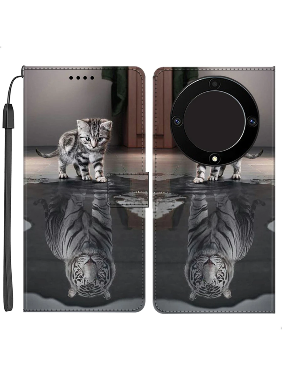 Funda para móvil con tigre & con patrón de gato con acollador - Negro - Ver 1