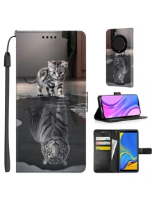 Funda para móvil con tigre & con patrón de gato con acollador - Negro - Ver 2