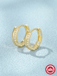 一对 S925 纯银半密镶锆石耳环女士约会珠宝耳环 - 金黃色 - 查看 3