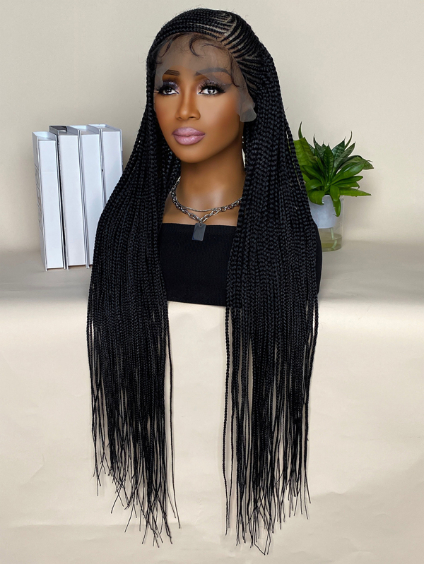 Glueless Lace Wigs Braided Wigs 13*6 Natural Black 36 Inches Synthetic