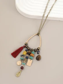 1 chiếc vòng cổ dài tua rua cổ điển Bohemian, xu hướng thời trang - Nhiều màu - Xem 1