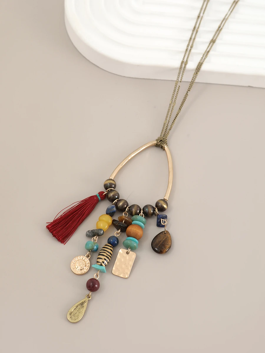 1 chiếc vòng cổ dài tua rua cổ điển Bohemian, xu hướng thời trang - Nhiều màu - Xem 1