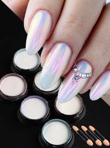 FULL BEAUTY 6瓶裝指甲粉顏料珠光白塗擦美甲閃粉鍍鉻極光美甲裝飾品 - 白色 - 查看 1