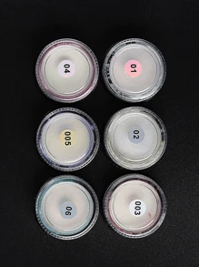 FULL BEAUTY 6瓶裝指甲粉顏料珠光白塗擦美甲閃粉鍍鉻極光美甲裝飾品 - 白色 - 查看 6